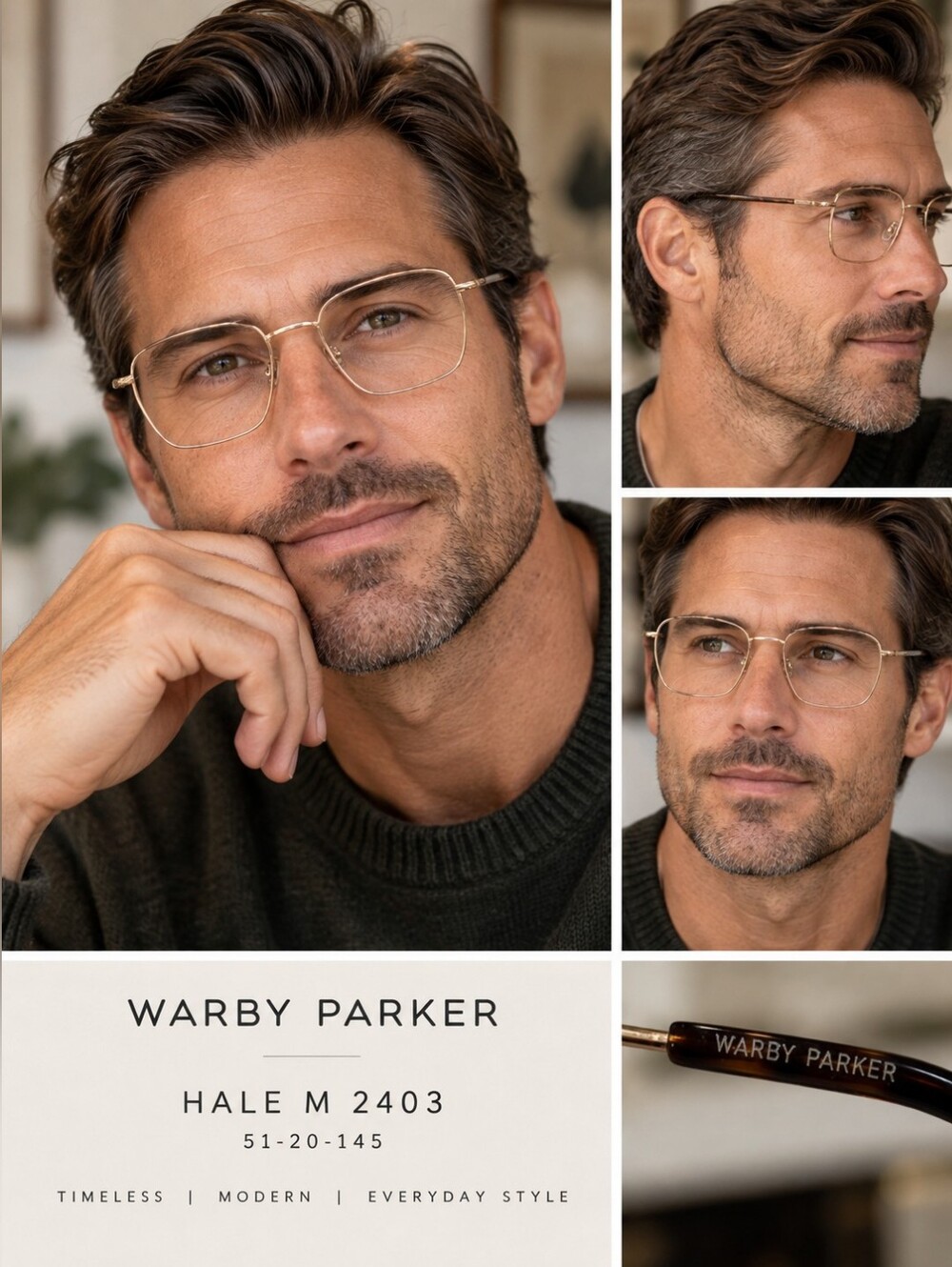 Warby Parker Hale M 2403 Polished Gold Eyeglasses Frames 51-20-145 Men's